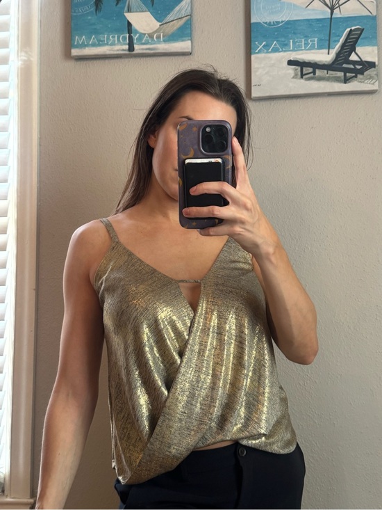 Fore Tops - Metallic Gold Draped V-Neck Cami